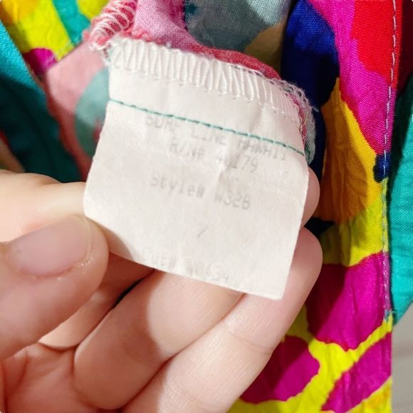 Sz 7 Vintage Colorful Rainbow Tie Front Dress Hawaiian Jams World Crushed Rayon - Picture 8 of 8